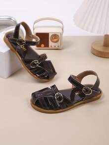 Girls' Outdoor Sandals, Summer New Style, Round Toe Hollow Rhinestone Sticker, Non-Slip, Fashionable & Elegant, Children Flat Beach Sandals - Burgundy - View 4