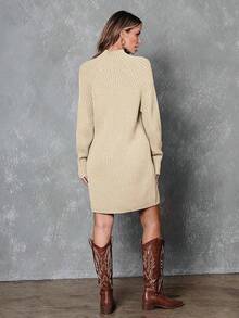 2026 Women's Casual Knit Dress Sweater Dresses For Women  Fall Fashion Mock Neck Long Lantern Sleeve Oversized Outfits Knit Tops Clothes ​ , Bodycon Long Sleeve ​ For Sports Outdoor Wear, Loose Fit Long Sleeve Comfy Daily Outfits For Women - 杏 - 查看 5