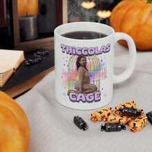 Thiccolas Cage Funny Mug, 11 Oz, Gag Mug Unhinged Inappropriate, Cursed Celebs Celebrities Offensive Raunchy Stupid Mug - 白色 - 查看 3