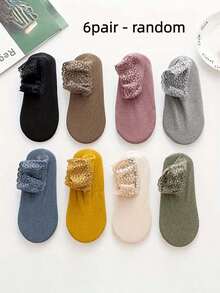 6/1pair Women's Boat Socks, German Fleece Autumn And Winter Warm Mid-Calf Silicone Non-Slip Thickened Lace Trim Winter Floor Socks - Multicolor - View 15