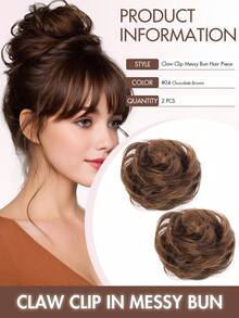 1pc/2pcs Messy Bun Hair Piece With Claw Clip, Real Human Hair Bun, Curly Wavy Fluffy Hair Bun Hair Scrunchie, Medium Brown Ombre Clip-In Hair Bun. Large Messy Bun Hair Piece With Claw Clip, Real Human Hair Bun, Wavy Bun Hair Piece, Updo Hair Piece, Women Claw Clip Ponytail, Wavy Claw Clip Messy Bun Hair Clip, Real Human Hair Bun Hairpiece, Soft Hair Bun Piece, Women Daily Wear. - Multicolor - View 24