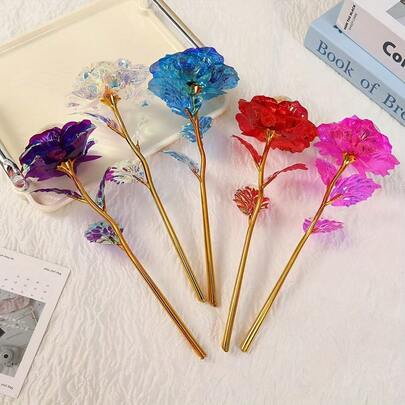 2 Pieces/Set Galaxy Artificial Gold Foil Rose Gift Box -24k Gold-Plated Immortal Rose With Stem, Suitable For Valentine's Day Gift, Beautiful Galaxy Crystal Rose Rainbow Rose Wedding Birthday Grandmother Mother's Day Teacher's Day Christmas New Year Gift, Home Wedding Decoration Flower Holiday Gift