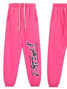 Y2K Hoodie Set Cobweb Spider Style Hoodie Pant Casual Tracksuit Long Sleeve Athletic Suit  Halloween    Regular Fit    Drawstring  Pocket    Halloween - 粉色 - 查看 3