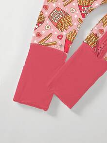 Baby Bamboo Fiber Zip-Up, Valentine's Day Heart-Shaped French Fries Print Romper, All-Season Knit Fabric Skinny Fit With Zipper Detail, Baby Girl Spring Autumn Clothes, Perfect For Outdoor Gift. - 西瓜粉 - 查看 4