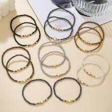 14Pcs Bohemian Style Colorful Rice Beads Bracelet Set For Women Fashion Heart Charm Elastic Beaded Chain Bangle Female Jewelry Gift - Multicolor - View 9