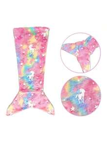 美人鱼尾巴毛毯，毛绒夜光毛毯，适合幼儿穿着，彩色独角兽图案，50厘米 x 100厘米，送给女孩的最佳礼物，适合圣诞节礼物 - 彩色 - 查看 10