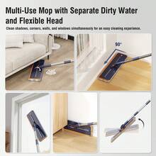 Mop And Bucket Set With Wringer, 3-Tank Flat Mop And Bucket System, Wall Mop Cleaner With Long Handle, Hands Free Mops For Floor Cleaning With 2 Microfiber Pads - Blue - View 4