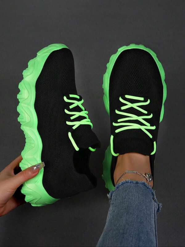 Damskie buty sportowe na co dzień, cholewka z materiału, wygodne, oddychające, sznurowane, gruba podeszwa, modne i uniwersalne, dostępne kolory, buty sportowe, buty do biegania, buty skarpetkowe, odpowiednie na każdą porę roku