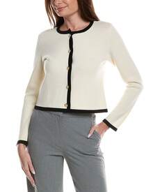 Bruno Magli Tipped Merino Wool Cropped Jacket - trắng - Xem 1