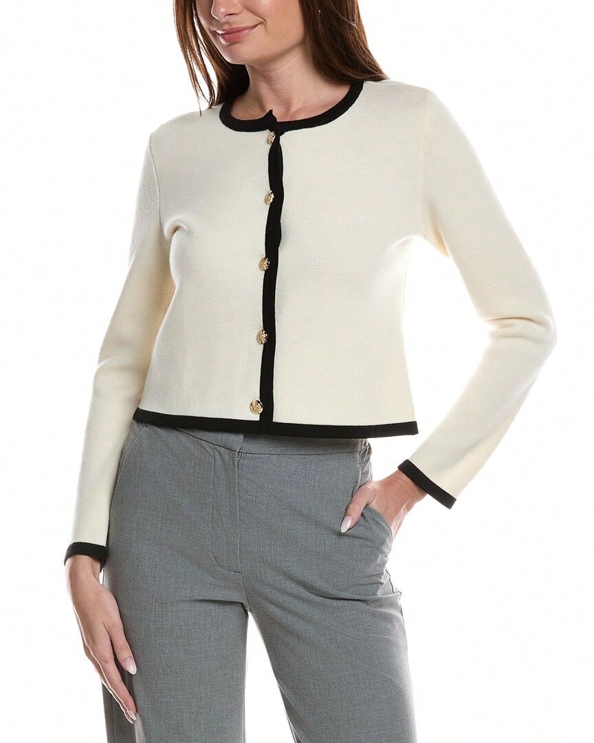Bruno Magli Tipped Merino Wool Cropped Jacket - White - View 1