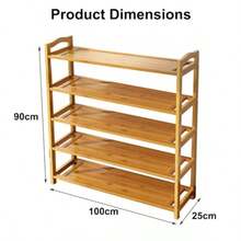 5 TierWooden Shoe Rack Shoe Cabinet MultiLayer With Round Handle Space Storage Rack Suitable For Kitchen Household Living Room Entrancee 100x25x90cm - As Pic - View 3