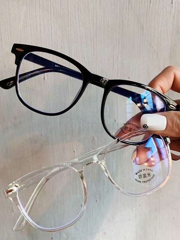 1pcs Blue Light Blocking Glasses Women's Square Shape Stud Accent Black Transparent Glasses For School Clear Glasses Accessories