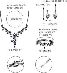 Cristal Austriaco Bola de Boda Flor Hoja Collar Pendientes Conjunto Iridiscente - Azul Negro-Tono - Ver 2