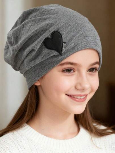 1 st. ny design stickad mössa utan brätte, vindtät sovmössa, löst sittande och mångsidig mössa, huvudvärmare, hjärtformad mössa, lämplig för både pojkar och flickor.