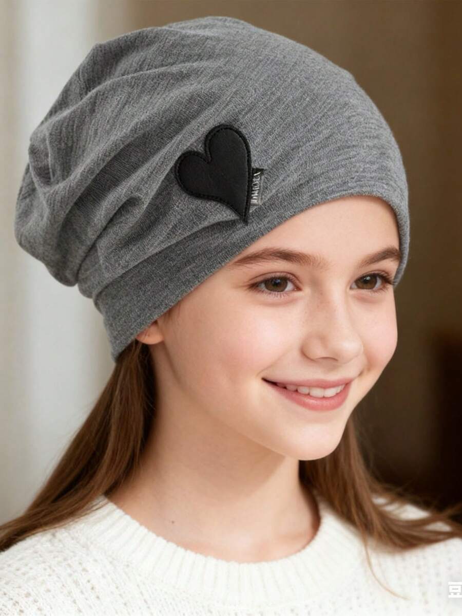 1件新款针织无檐帽，防风睡帽，宽松百搭，保暖帽，心形帽，男女皆宜。