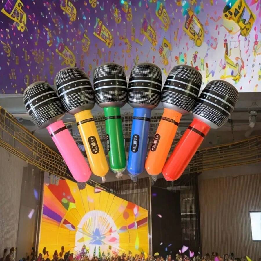 12/20/24/30pcs Giant Inflatable Microphone - 80s 90s Retro Party Decoration Set, Colorful Photography Props For Concerts, Weddings And Events, Durable Plastic Non-Electric Props, Party Decorations, Retro Microphone Design, Easy To Set Up Props, Suitable For Concerts, Theme Parties, Cosplay And Stage Birthday Decorations (Random Colors) - Multicolor - View 1