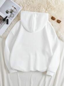 Resyla Cute Cat & Heart Print Women Hooded Long Sleeve Sweatshirt, Casual Hoodie For AutumnWinter - White - View 2