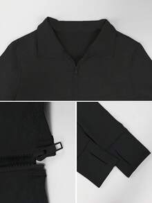 Sodalemon 女式弹力训练加大码运动服全拉链指孔休闲户外健身服跑步运动夹克 - 黑色 - 查看 7