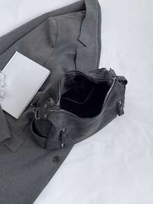 时尚新款大容量女包，百搭复古斜挎包，质感单肩通勤托特包，简约磨砂腋下包，小众大学生单肩包，时尚个性，漂亮单肩包 - 黑色 - 查看 12