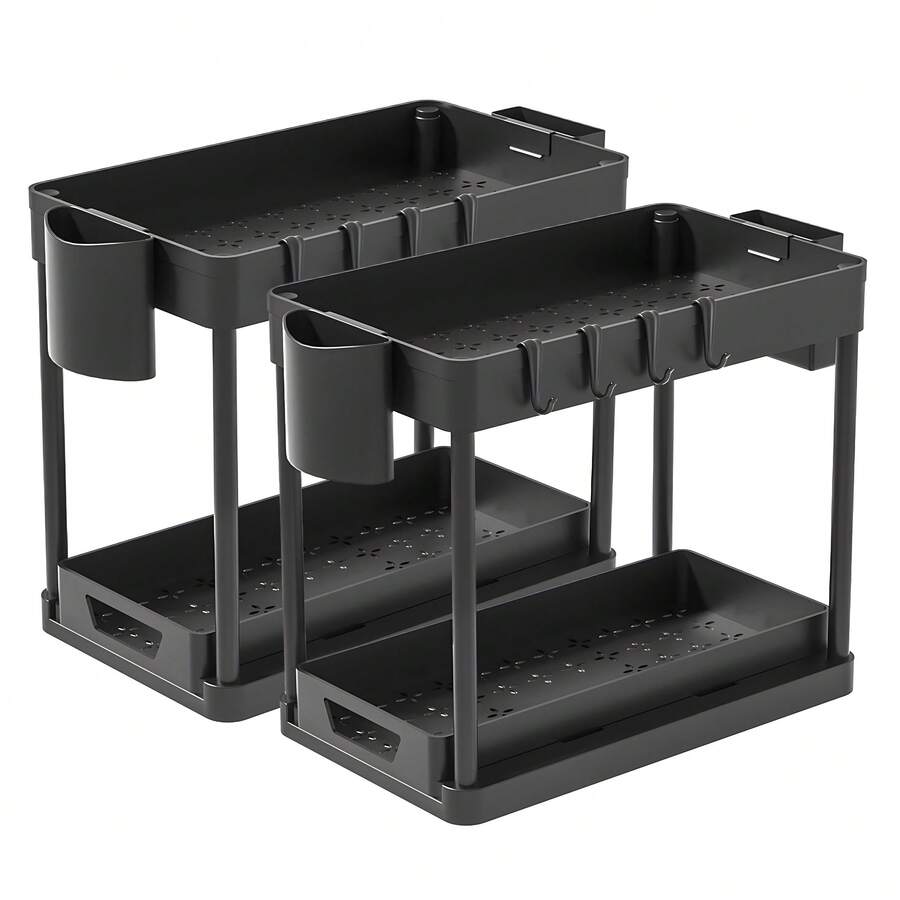 1 pieza Estantería de almacenamiento tipo cajón, Estantería de almacenamiento de montaje, Estantería de almacenamiento de uso múltiple, Para contenedor de clasificación de artículos de escritorio blanco/negro, Organizador modular, Estantería de espacio de trabajo versátil - Negro-2 piezas - Ver 1