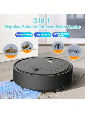 3-In-1 Mopping Robot Vacuum And Mop Combo, Strong Suction, 60 Mins Runtime, Slim, Low Noise, Ideal For Pet Hair Hard Floor And Daily Cleaning, Automatic Direction Change When Encountering Obstacles - Random Sweeping, 400mAh Lithium Battery, USB Charging, Pet Hair Cleaner