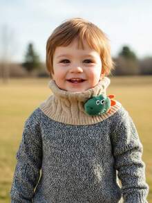 1pc Kids/Toddlers Dinosaur Knitted Scarf, Children's Cable Knit Neck Warmer, Autumn/Winter Warm Neck Gaiter, Cute Dinosaur Design