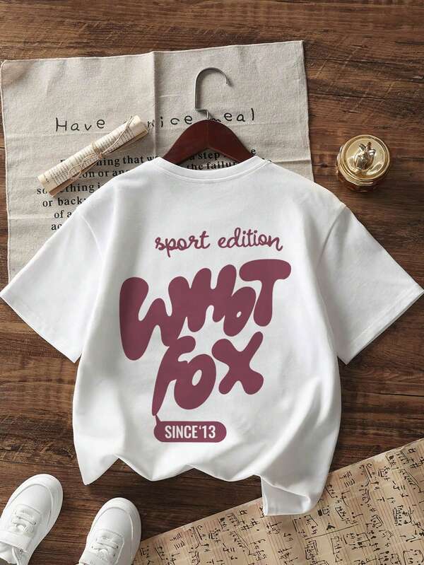 Camiseta casual de manga curta com estampa gráfica e gola redonda para meninas adolescentes, blusa de verão