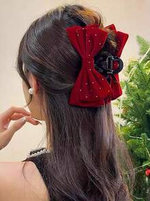 1pc Women's Double-Layer Rhinestone Butterfly Hair Claw Clip, Solid Color, Elegant & Sweet, Suitable For Campus, Party, Prom And Daily Wear, Butterfly Elegant Hair Clip, Winter Hair Accessory