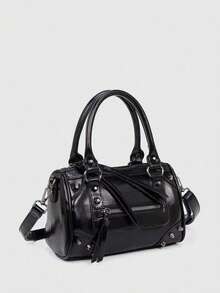 Dedoo Bolso de mujer de gran capacidad de estilo mecánico vintage punk de piel de PU, bolso de hombro/bolso de axila, nuevo bolso de mano para damas - Negro - Ver 2