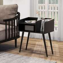 Lifezeal Mid Century Modern End Table With Open Shelves Metal Support Legs For Bedroom - 黑色 - 查看 3