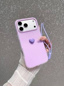 Funda de teléfono de 2 en 1 con color de macarrón, minimalista y linda con decoración de corazón pequeño, correa de silicona a juego desmontable, accesorio de fotografía, a prueba de golpes, antideslizante, resistente a los arañazos, compatible con Apple/ - Morado - Ver 6