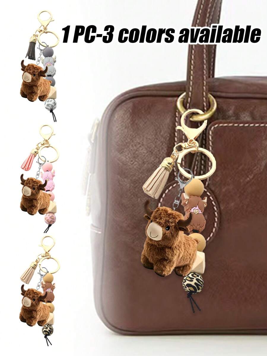 1个可爱迷你奶牛硅胶串珠钥匙扣,带流苏,短款可爱钥匙扣,卡通朋克风格,动物主题,龙虾扣,背包装饰配件,亚克力吊坠,汽车钥匙防丢链,硅胶珠,流苏,背包配件,汽车钥匙,防丢链 - 适用于汽车钥匙、背包和手提包,也是节日礼物和生日礼物的绝佳选择 - 彩色 - 查看 1