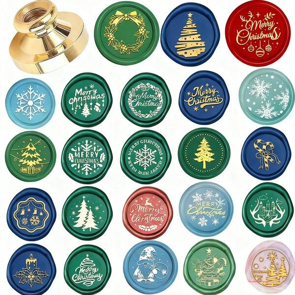 CYFUN DESIGN 1PC Christmas Wax Seal Stamp Head Tree Sealing Wax Stamp Heads Only No Handle 25mm Vintage Replacement For Envelopes Cards Invitations Wedding Halloween Xmas New Year Party