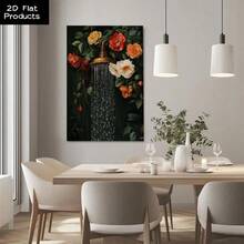 2D Flat 1pc Framed Canvas Wall Art Prints Poster, Showerhead In A Flower Garden, Surrounded By Roses And Green Leaves, Vintage Oil Painting Style Art Posters Canvas Print Painting For Living Room Bedroom Office Bathroom Dorm Home Decor, Ready To Hang - 彩色 - 查看 7
