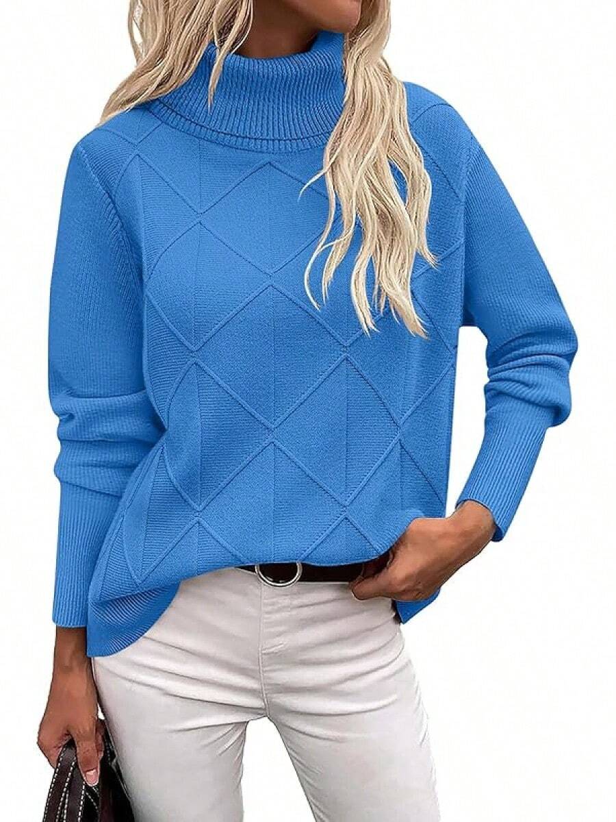 New Bestseller, Women's Long-Sleeved Sweater - Lightweight Pullover Knit Top - Màu xanh lam - Xem 1