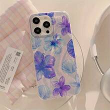 1 Pieza Funda de Teléfono Transparente IMD Suave Brillante y Lisa con Patrón de Flor Morada Simple, Impermeable, Antihuellas y Antirrayas para  16/16 Plus/16 Pro/16 Pro Max/ 15/15 Plus/15 Pro/15 Pro Max/ 14/14 Plus/14 Pro/14 Pro Max/ 13/13 Pro/13 Pro Max/ 12/12 Pro/12 Pro Max/ 11/11 Pro Max/11 Pro - Colores mixtos - Ver 6