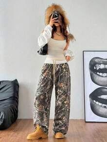 Plus 女式印花抽绳休闲运动裤