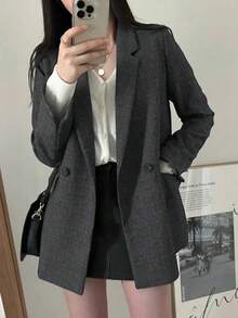 Vintage Casual Minimalist Notch Lapel Double-Breasted Loose Blazer Jacket, Fall/Winter