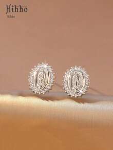 Hihho 1 Par de Brincos Vintage com Zircônias Cúbicas Brilhantes da Virgem Maria, em Tom Dourado, Ideais para Noivado/Casamento, Presentes para Festas e Natal.