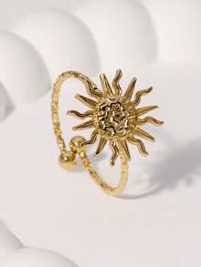 1 件独特简约的不锈钢太阳形开口指环，适合女性日常佩戴、派对、约会