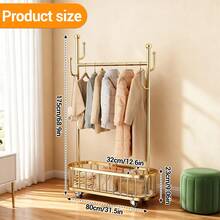 Techigher Clothes Rail Rack With Wheels 360° Lockable, Freestanding Coat Rack Tree With Bottom Basket Storage, Metal Hanging Garment Rack For Bedroom Living Room Entryway,  80CM/100CM Wide, Gold - Gold - View 10