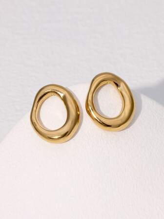 1 Pair Minimalist Chic Geometric Circle Hollow Stud Earrings, Stainless Steel Versatile Earrings Suitable For Women Daily Wear, Party And Date