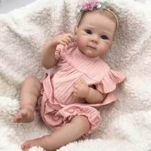 Reborn Baby Doll Ana, Silicone Body, Painted Hair, Mundo Kids - Rosa Pálido - Ver 1