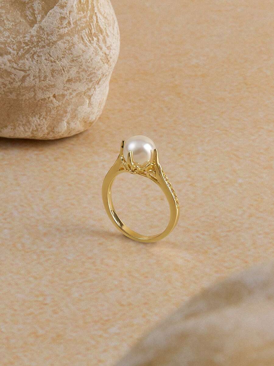 Opalesca 1 Stück Klassischer Kubik Zirkonia Und Faux Perle Ring Für Frauen Als Hochzeit Jahrestag Schmuck Geschenk