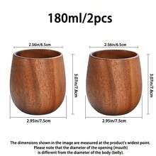 1/2/4个装手工天然木质大肚杯 160毫升/180毫升 - 咖啡/茶/酒杯，适合居家及户外使用 | 复古饮具，木质茶杯，实木天然杯，红木杯，木质茶/咖啡/饮料杯 - 棕褐色 - 查看 8