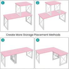 Wood Desktop Shelf, Freestanding Small Bookshelf Dorm Supplies Organizers, 2 Tier Stackable Desk Stand, Adjustable Storage Organizer, Kitchen Counter Display Rack, White - Pink - View 7
