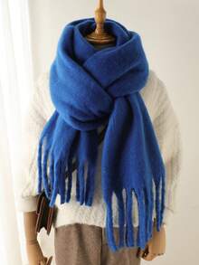 Solid Color Scarf, Versatile Winter Warm Long Tassel Neck Scarf - Multicolor - View 16