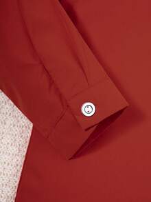 Tween Boy Single-Breasted Casual Plain Color Shirt, Autumn - Red - View 6