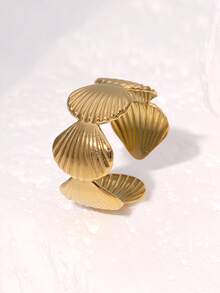 1pc Fashionable Ocean-Inspired Unique Stainless Steel Shell Shaped Open Ring, Suitable For Women's Daily, Party And Date Wear - JR735 - View 6