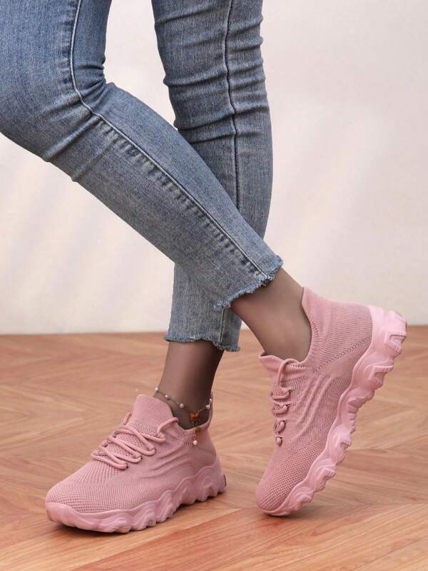 Damskie buty sportowe na co dzień, cholewka z materiału, wygodne, oddychające, sznurowane, gruba podeszwa, modne i uniwersalne, dostępne kolory, buty sportowe, buty do biegania, buty skarpetkowe, odpowiednie na każdą porę roku